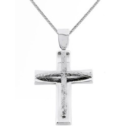 Λευκόχρυσος βαπτιστικός σταυρός Κ14 με αλυσίδα